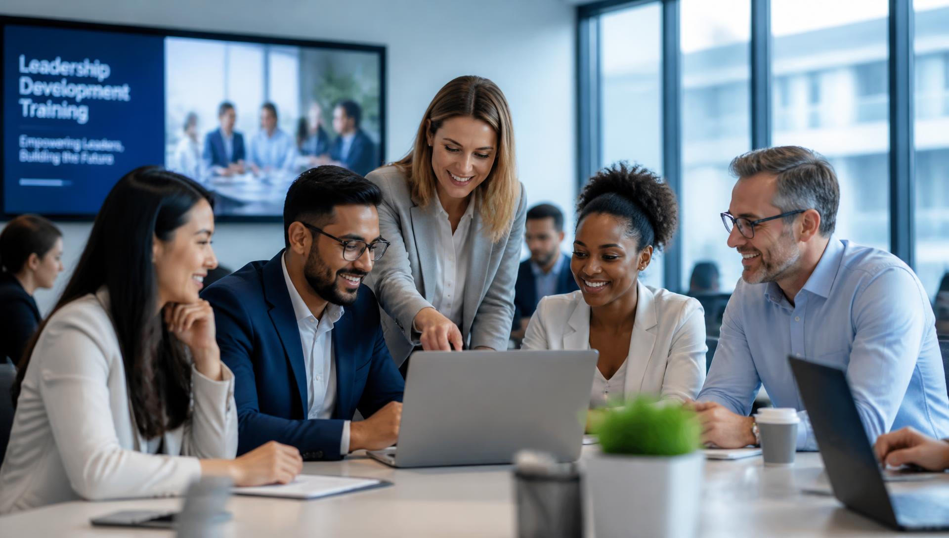 Corporate professionals collaborating during a training session